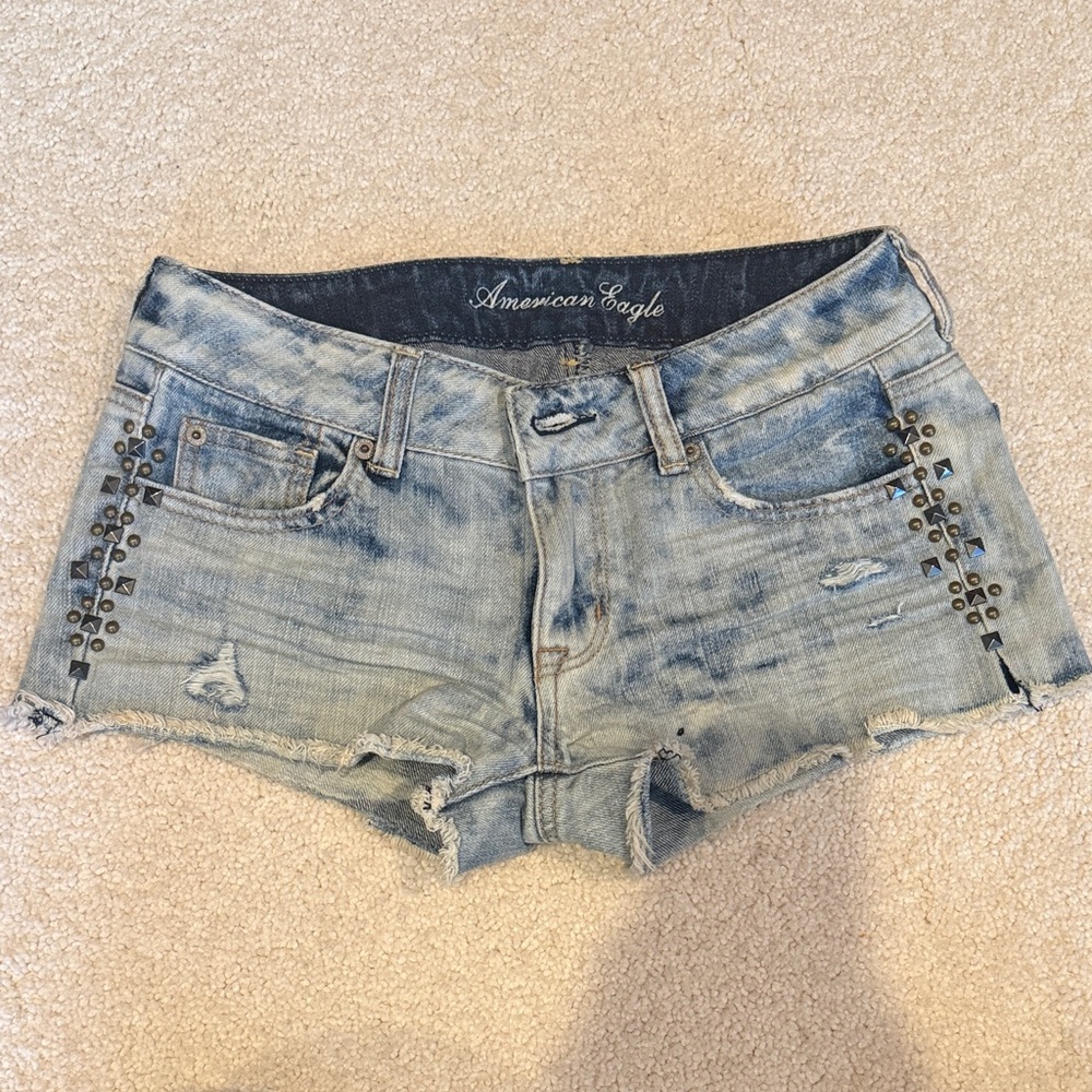 American Eagle Outfitters Light Blue Jean Shorts with Studs
